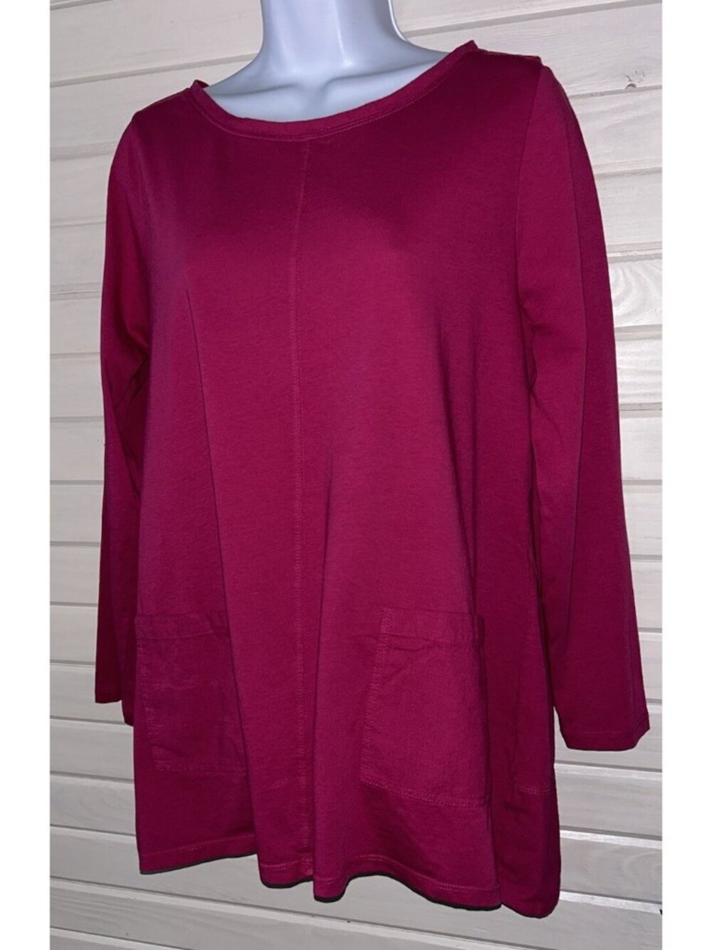 Soft Surroundings Sz PETITES MEDIUM PM Pink Scoop Neck Tunic Split Hem EUC